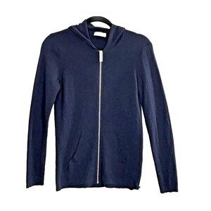 SANDRO Paris Women Full Zip Hooded Sweater Sz XS‎ Navy Blue Stretch Casual 75-5